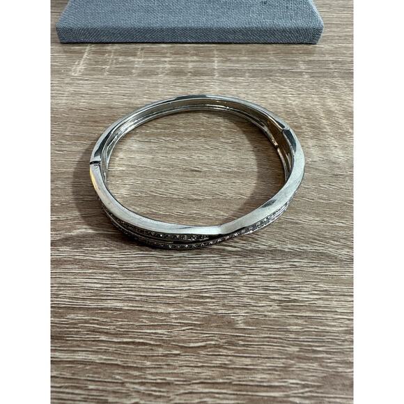 Clear Rhinestone Hinged Bracelet Silver Tone Criss Cross Bangle Fashion Jewelry - Picture 8 of 11